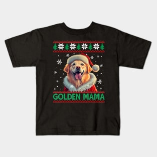 Golden Mama Golden Retriever Mom Santa Hat Ugly Christmas Kids T-Shirt